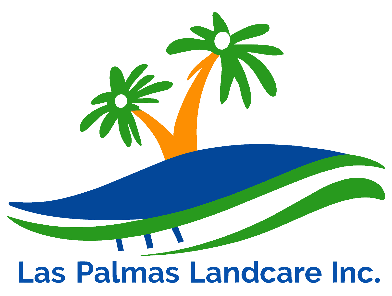 Landscaping logo with palm trees and waves for Las Palmas Landcare Inc.